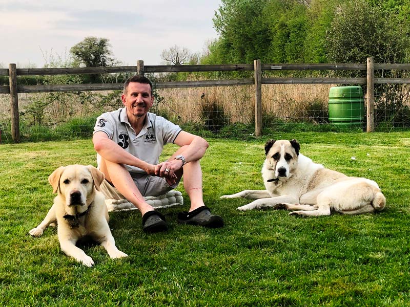 Nick Wilkes and his dogs